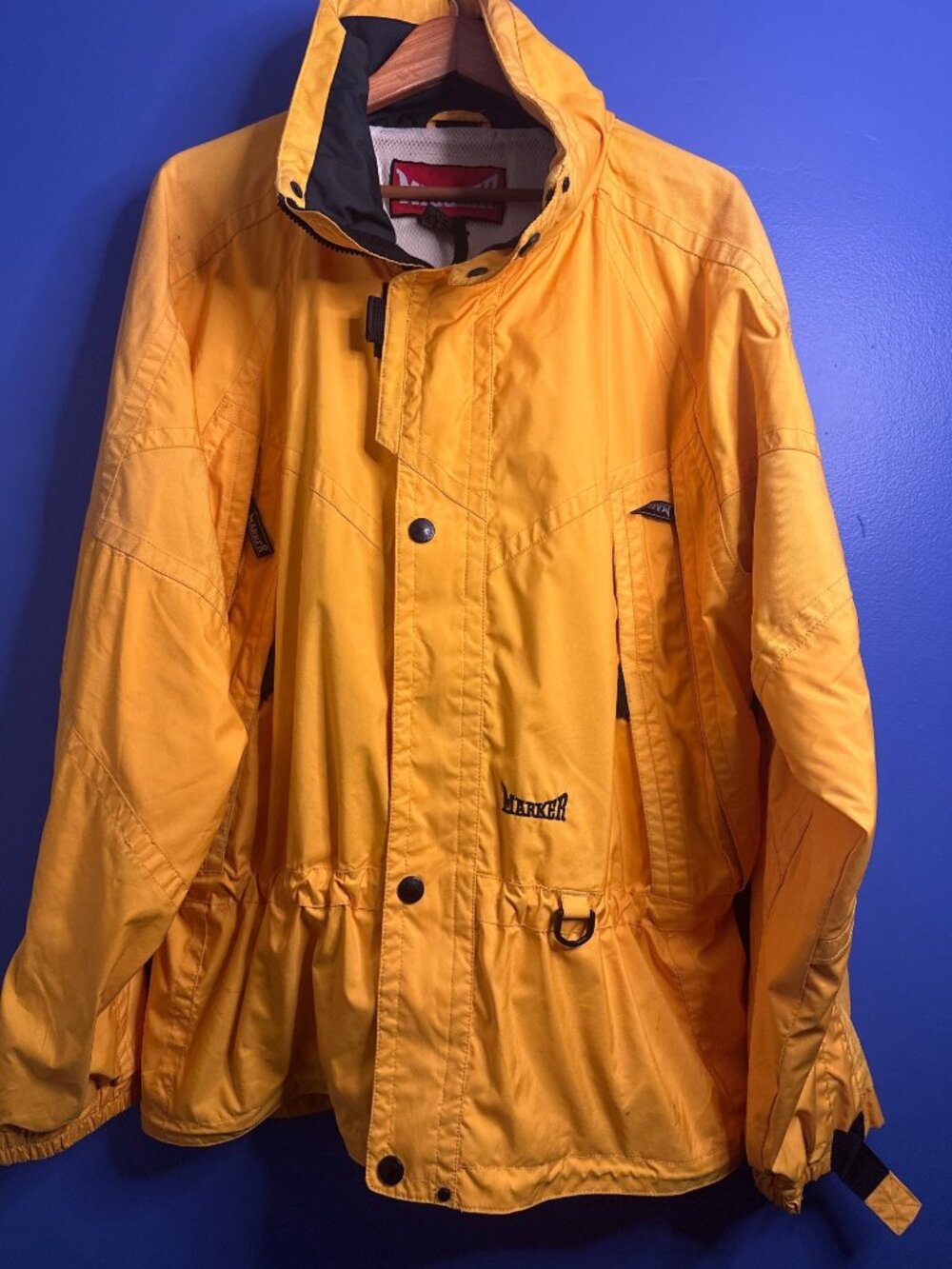 Marker Size L Women's Yellow Nylon Hooded Windbreaker Jacket Gorpcore Outdoor